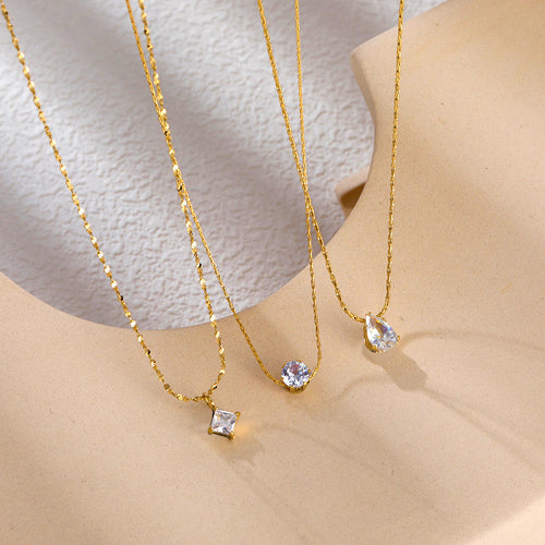 Yiwu DAICY Single Sugar Cube Pendant Water Drop Necklace, 18K Gold Plated Stainless Steel