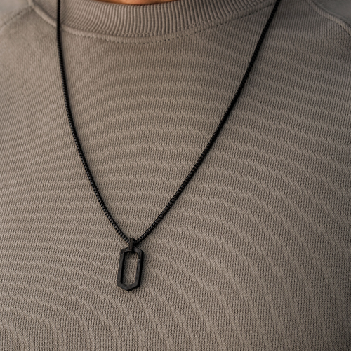 Inspire Jewelry Minimalist Waterproof Tarnish Free Black Color Jewish Hexagon Necklace Neutral Hex Lucky Necklace for Men