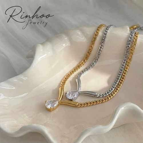 RINHOO 316L Stainless Steel 18k PVD Plated High Quality Polished Chain Cubic Zirconia