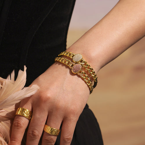 Women's Cross-border Geometric Chain Zircon Clasp Bracelet Stainless Steel Plated 18k Real Gold Fashionable Bracelet
