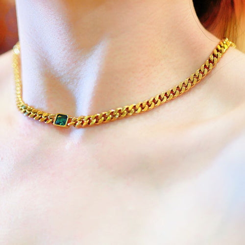 New Geometry Green Zircon Necklace 18K Gold Plated Stainless Steel Jewelry Non Fading Necklace for Mothers Day